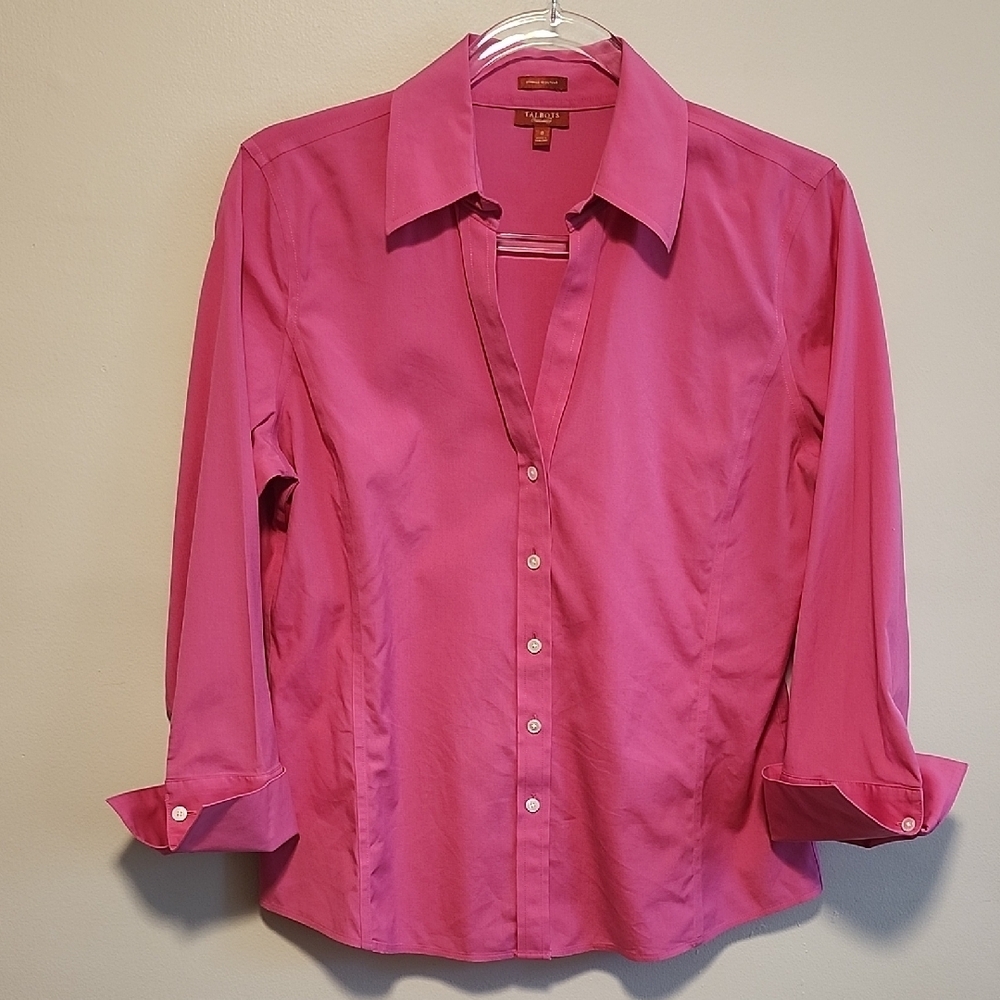 Talbots Vintage Pink Fitted 3/4 Sleeve Button Down with Cuffs Wrinkle Resistant - Picture 3 of 6